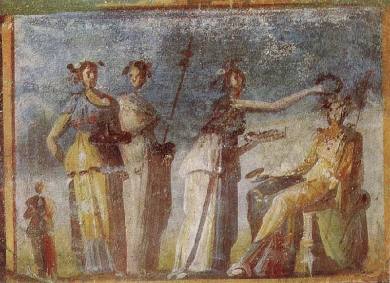 unknow artist Wall painting from Herculaneum showing in highly impres sionistic style the bringing of offerings to Dionysus France oil painting art